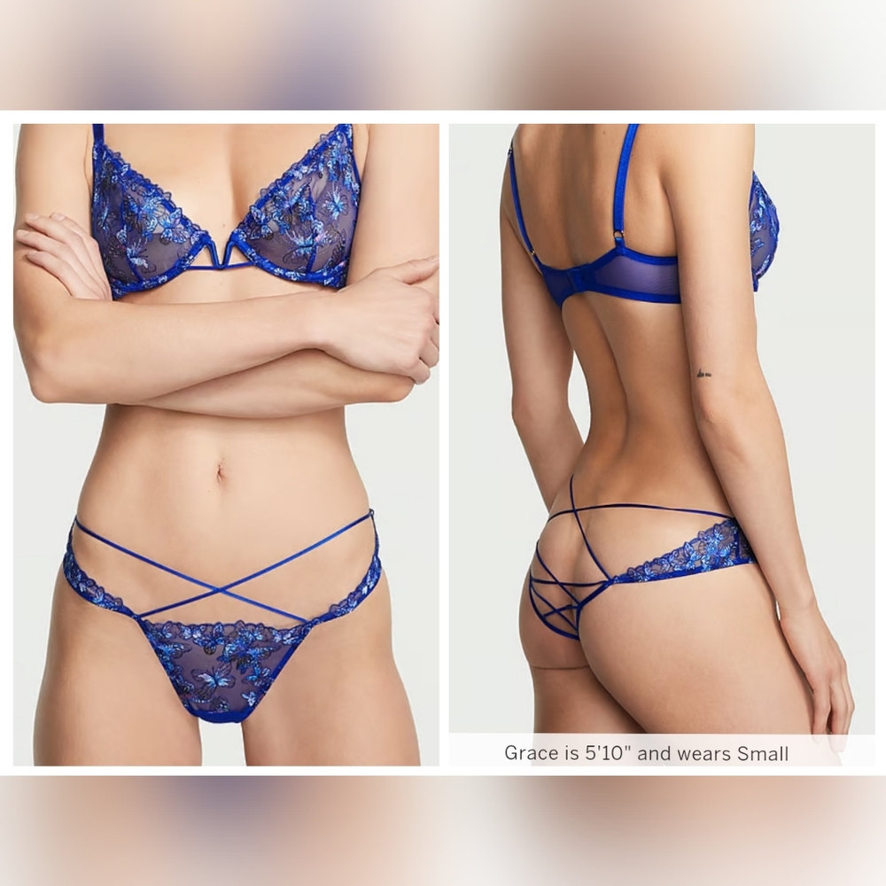 Victoria's Secret Royal Blue Lace Strappy Thong Panty